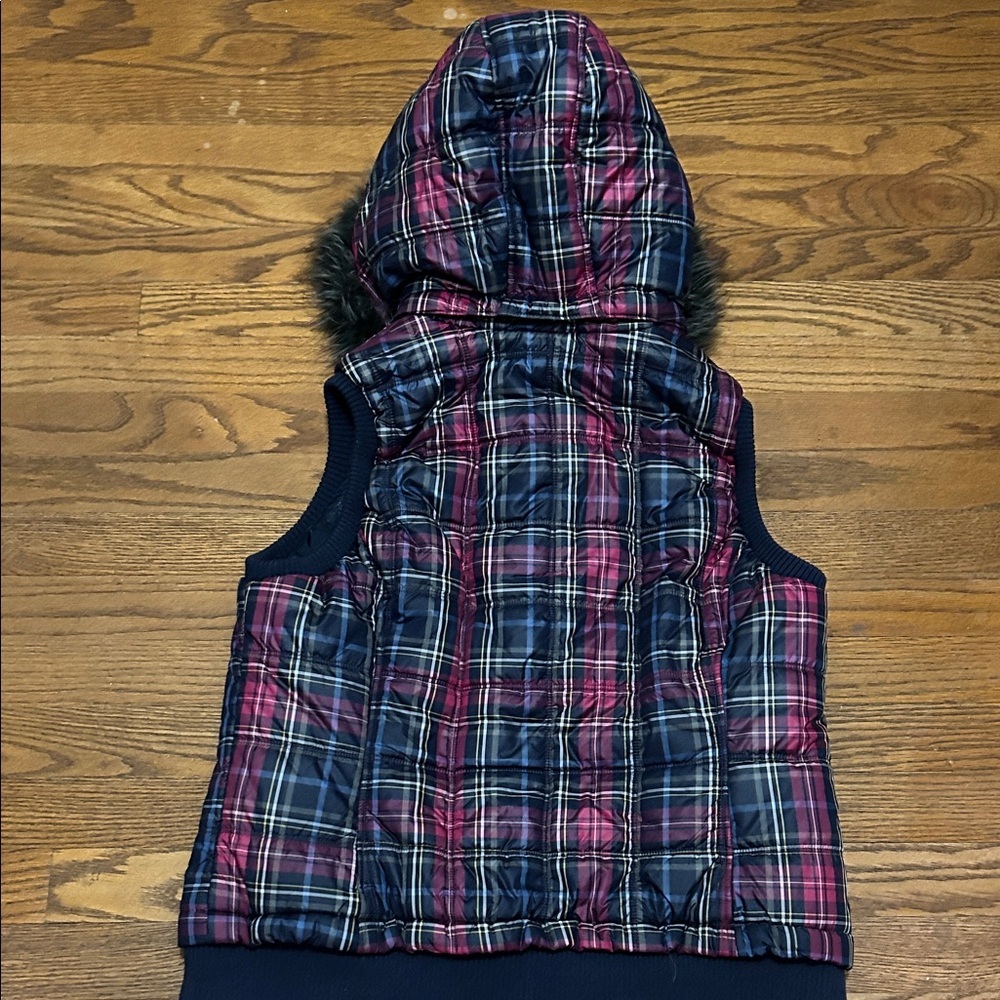 Ariat Vest Women’s L Blue/Pink Plaid Faux Fur Detachable Hood Quilted Western - Picture 10 of 13